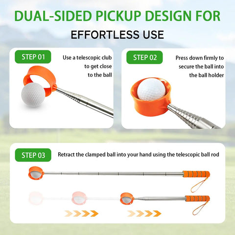 Dual-sided pressure activated cup of 9 Foot Telescopic Golf Ball Retriever With Heavy Duty Stainless Steel Shaft Non Slip Rubber Grip