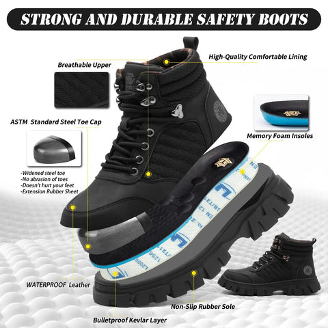 Waterproof Steel Toe Boots For Men 6 Inch Comfort Fit Work Boots With Tough As Nails Indestructible Steel Toe Lightweight Non Slip Puncture Resistant Industrial Construction Boots Black Size 11