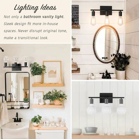 Dope Matte Black 3 Light Vanity Bath Light Over Mirror 60W Max 110V To 220V Metal Wall Fixture displayed in different room settings