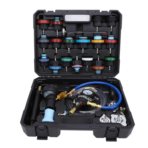 Phefop 28 Piece Radiator Coolant Pressure Tester Vacuum Refill Kit With Leak Detector And Hand Pump Accurate Gauge Color Coded Caps For Cars Trucks