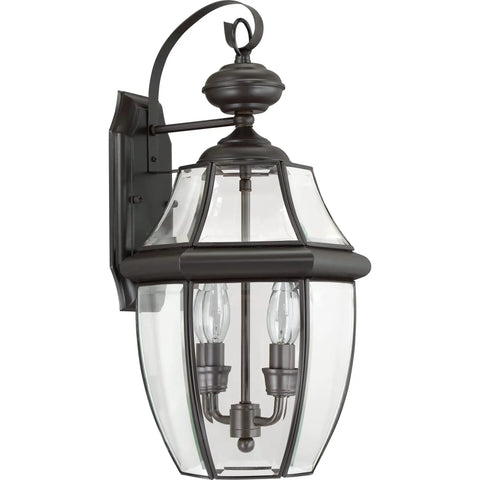Two Light Outdoor Wall Lantern in Antique Brass Finish for Patio and Entry, Newbury Style, 20 Inch High, 120V Weather Resistant