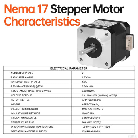 Nema 17 bipolar stepper motor front view with silver faceplate and black housing