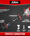 1/2 Inch Drive Impact Extension Bar Set Offers 3 6 And 10 Inch Options Crafted From Tough Cr Mo Steel For Knuckle Busting Auto Repair Jobs Featuring Bold Embossed Measurements That Handle Grime Like A Champ Every Single Time, shown with impact wrench.