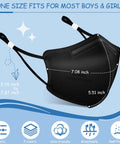 Kids KN95 Face Masks 5 Ply Pack 50 Count for Children with elastic ear loops and soft sponge nose bridge, breathable black masks.