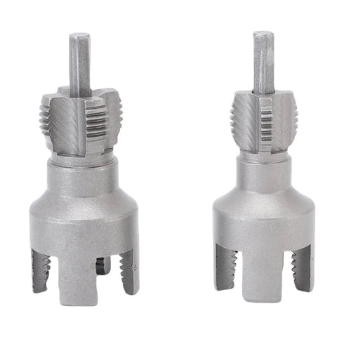 Heavy Duty Double Function Pipe Thread Cutting Tool Kit For Internal And External Threading With 40Cr Alloy Steel Dies showing two alloy steel dies.