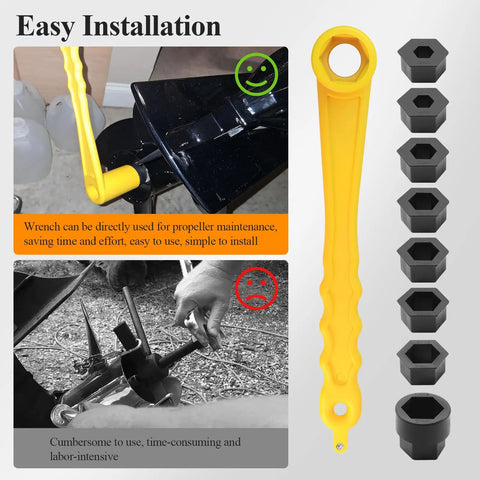 Universal Prop Wrench Kit With Floating Propeller Wrench And Nine Socket Sizes, yellow design, easy boat maintenance