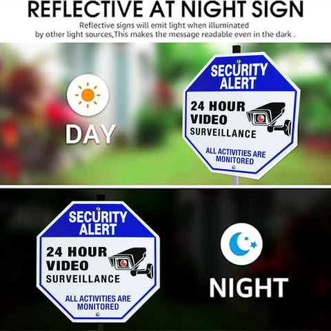 Day and night visibility of 24 Hour Video Surveillance Sign With Stake Keeps Watch Easy To See Day Or Night Aluminum Security Sign