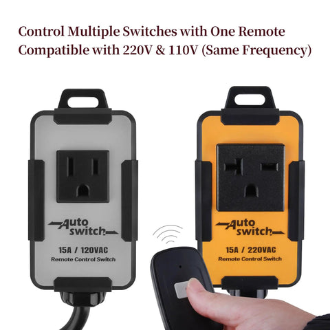 Wireless Remote Control Dust Collector Starter Outlet Switch 120 Volt Battery Included Lets You Start And Stop Your Dust Collector From Anywhere In The Shop PTA09, dual voltage.