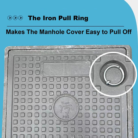 Durable Resin Sewer Manhole Cover And Frame With Easy Lift Handle For Garden Yard And Lawn Weather Resistant Plastic Access Hatch 40 By 40 Cm Easy Drainage Solution For Inspection And Maintenance with iron pull ring.