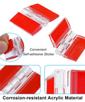 12 Pack Clear Acrylic Hinges 30x35mm Invisible Self Adhesive Hinge Kit with red adhesive backing shown in multiple angles