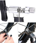 Close-up of Bike Chain Tool Set Pro Grade 2 In 1 Chain Breaker and Master Link Pliers on a bike chain.