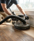 Person using a sander with 50 Pack 5 Inch Mesh Sanding Discs Set With Grits 80 120 180 240 320 Dust Free Hook And Loop Round Discs