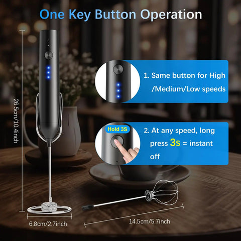 Rechargeable Milk Frother With Stand Quiet Electric Wand Foam Maker Detachable Stainless Steel Whisk Handheld Drink Mixer