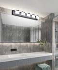 Five Light Matte Black LED Vanity Light Fixture With Acrylic Panels For Bathroom Mirror Cabinet Powder Room And More