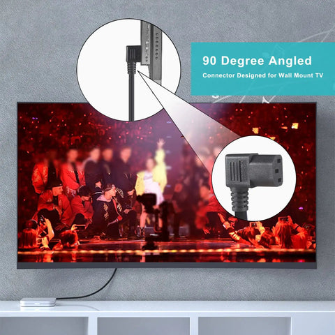 90 Degree Right Angle 1ft Power Cord NEMA 5-15P To IEC C13 Flat Plug 16AWG Angled AC Cable for TV wall mount in tight spot