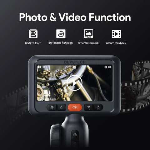 Photo and video function screen of Dual Lens 210 Degree Articulating Endoscope With 4.5 Inch Screen 10 Foot Flexible Borescope Camera