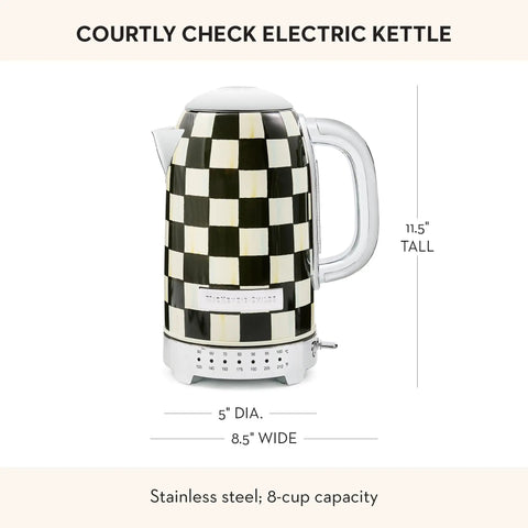 Electric Kettle With Stainless Steel Body In Black And White Courtly Check Pattern For Quick Boiled Water A Game Changing Pick For Tea Or Coffee In A Modern Kitchen, 8-cup capacity