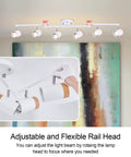 Six Light Flexible Track Lighting With 45.67 Inch Arms And 350 Degree Rotating Heads In Natural Wood Shade Dope And Sleek Ceiling Track Fixture For Living Room Dining Room Kitchen And Studio White installed on ceiling