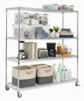 Beefy 5 Tier Wire Shelving Unit With Brake Wheels And Waterproof Colorful Shelf Liners Heavy Duty Storage Rack in use