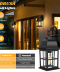 2 Pack Outdoor Wall Light Fixtures, Waterproof Aluminum Black Sconces With Cross Grid Glass, Anti Rust Exterior Lanterns For Porch, House, Garage, Doorway, Bulbs Not Included installed outside a house