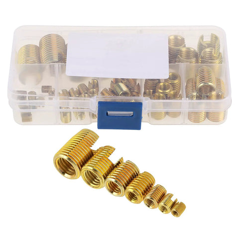 50Pcs Brass Tone Self Tapping Slotted Thread Inserts Kit For Quick Thread Repair No Pre Threading Needed Strong Tensile Strength And Vibration Resistant Easy To Use Thread Repair Tool Set, brass inserts in storage case