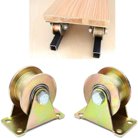Straight Up Heavy Duty Galvanized Steel Track Wheel Featuring Rock Solid Double Bearings For Slick Sliding Gate Roller And No Junk Barn Door Caster On 50 Millimeter Wire Rope Rails with wheel and track setup