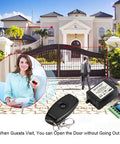 Image of 12V DC One Channel 433MHz Wireless Relay Remote Control Kit with transmitter, receiver, and woman using remote.