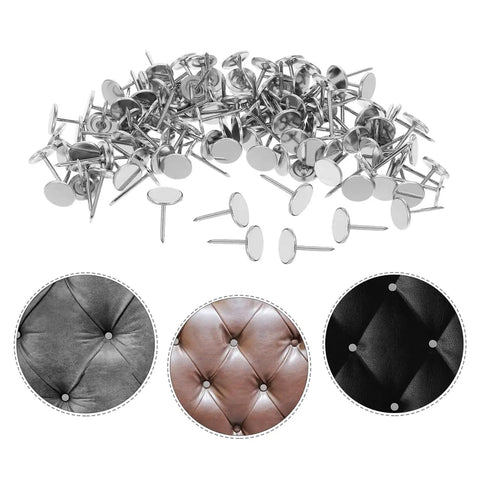 Kick Up Your DIY Game With Sleek Stainless Steel Upholstery Tacks Delivered Straight To Your Door With Top Shelf Decorative Furniture Nails Designed For Easy Sofa And Headboard Projects, including shiny silver tacks and tufted leather samples.