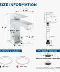 Chrome Single Hole Bathroom Faucet With Pop Up Drain All Metal Modern Touch Faucet size specifications and dimensions display.