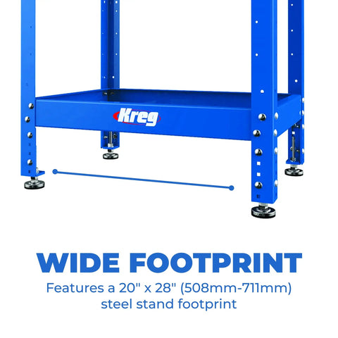 Multi Purpose Shop Stand With Adjustable Height From 31 To 39 Inches Beefy 12 And 16 Gauge Steel Table showing its wide 20x28 inch footprint