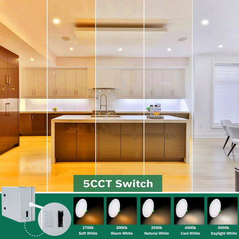 Six Inch Ultra Thin LED Recessed Ceiling Light Kit With Junction Box 5CCT Selectable lighting options in kitchen