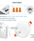 Sleek Dope 6 Inch LED Recessed Lights With J Box Gimbal Eyeball Canless Panel 5 Color Temperature Switch 2700K 3000K 3500K 4000K 5000K 12W Dimmable IC ETL features including J-box, wire nuts, and cut-out template