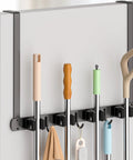 Over The Door Broom And Mop Holder In 304 Stainless Steel Wall Mount Or Door Hanging With Hooks Keeps Mops And Brooms Neatly Stored