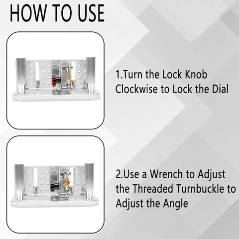 How to use Jiawu Adjustable Belt Grinder Sharpener Jig For Blade Sharpening with instructions on locking the dial and angle adjustment.
