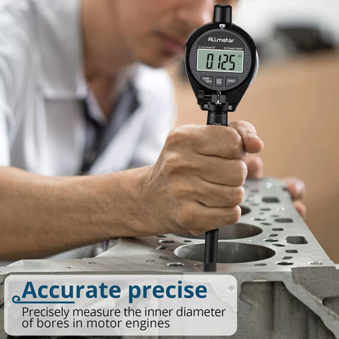 ALLmeter digital bore gauge in use on engine cylinder bore with 50–160mm range and interchangeable probes
