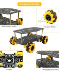 Mecanum wheel robotics kit with aluminum alloy frame and TT motors, featuring omnidirectional movement for DIY and STEM projects.
