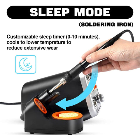 All In One Hot Air Rework And Soldering Station With 760W High Power featuring a soldering iron with smart sleep mode functionality.