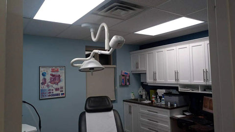 Dental office with Two By Four Foot LED Panel Light 50W 6500 Lumen Backlit Flat Panel With Adjustable 3000K To 5000K CCT on ceiling.