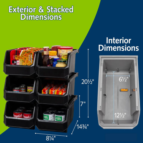 Rad Heavy Duty Stackable Plastic Storage Bins 6 Pack Black Open Front Bin For Garage Shed Cabinet Closet Organization Of Tools Cleaning Products And Gardening Gear Solid Long Lasting Durability