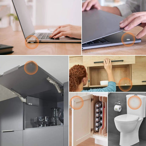 100 Pack Cabinet Door Bumpers Self Adhesive Rubber Pads on surfaces like laptops, cabinets, and toilet lids