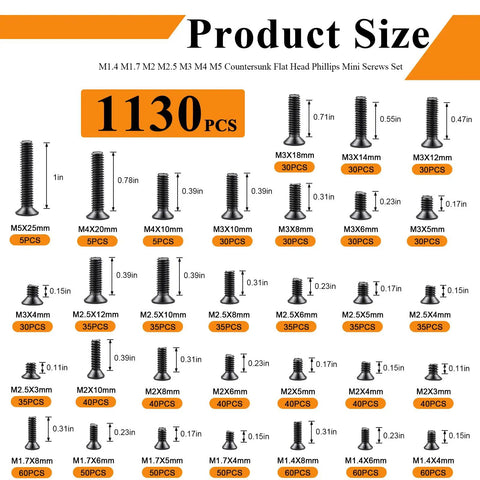 Top Shelf Metric Micro Screw And Hex Nut Assortment Kit With 1130 Pieces Black Carbon Steel fasteners in assorted sizes and quantities.