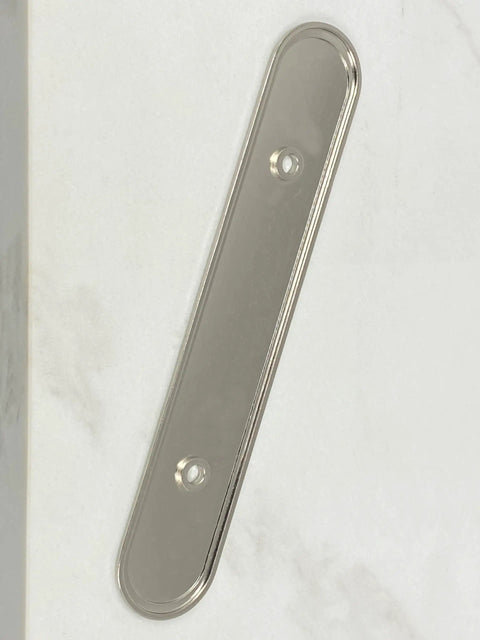 Three Inch Oval Backplate In Brushed Nickel Dope Finish Pack Of Twenty Five For Cabinets Or Doors With Three Mounting Holes And A Slim One Eighth Inch Projection Upgrade Your Space
