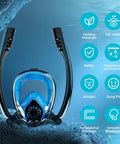 Image of 0.5L Portable Scuba Diving Tank With Snorkel Mask Dual Function Full Face Underwater Breathing System with features list.
