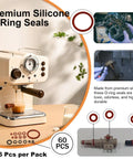 60Pcs Coffee Machine O Ring Seal Kit Silicone O Ring Replacement Set for Espresso Makers with heat-resistant seals visible