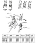 Diagram showing All In One Snap Ring Pliers Set With Interchangeable Jaw Heads For 45 90 And 180 Degree Angles, tool usage and sizes.