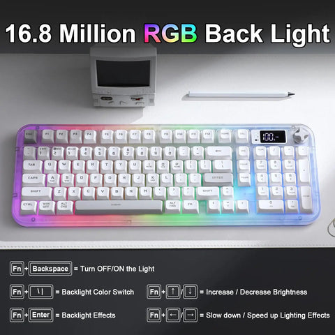 Tri Mode Wireless Gaming Keyboard Bluetooth 5 0 And 2 4 Ghz Silent Creamy White Keys For Multi Device Switching with RGB backlight