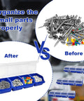 Comparison of loose screws versus organized screws in Six Piece Screw Organizers With Lids Plastic Stackable Hardware Bins
