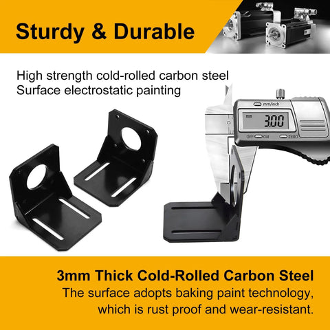 Nema 17 Stepper Motor Mounting Bracket Kit for 42mm Motors Crafted in Alloy Steel L Shape Fixed Seat with M3 Screws displayed.