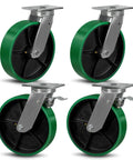 Built Tough 12X3 Inch Heavy Duty Casters Pack Of 4 With Two Brakes And Two Swivels Rock Solid Kingpin Polyurethane Wheels