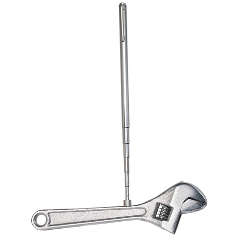 Side view of a 25-inch telescoping magnetic grabber with pocket clip in metallic silver.